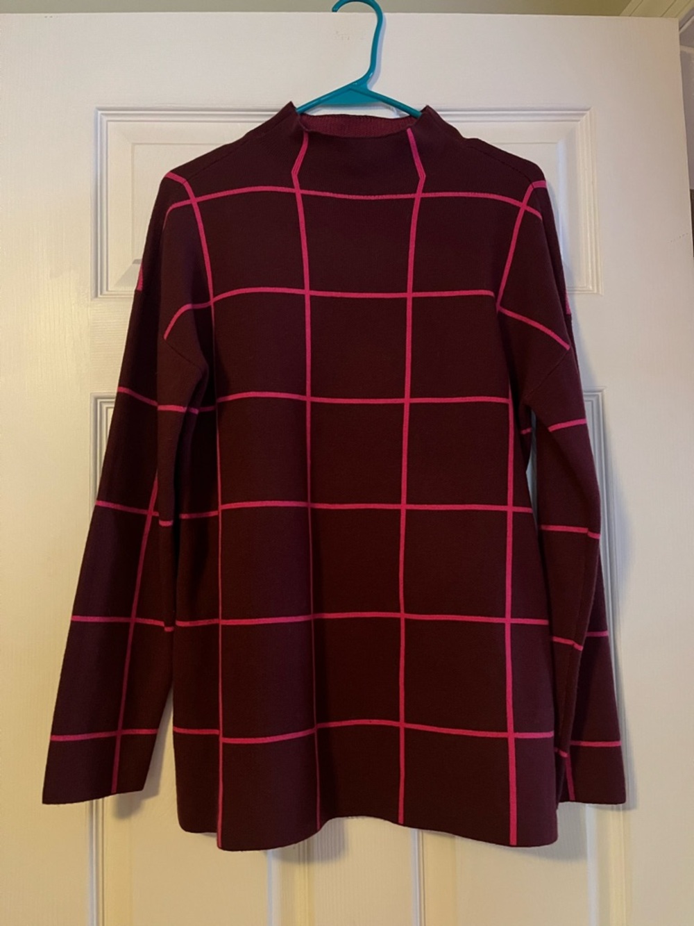 Like new LOFT Burgundy Sweater with Pink Windowpane Grid